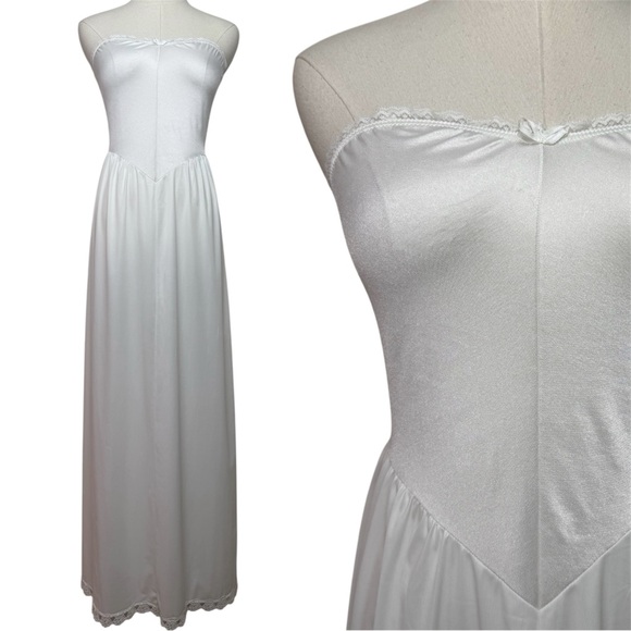 Vintage Vanity Fair White Strapless Fitted Bodice Princess Lingerie Slip 36 LL - Picture 1 of 11